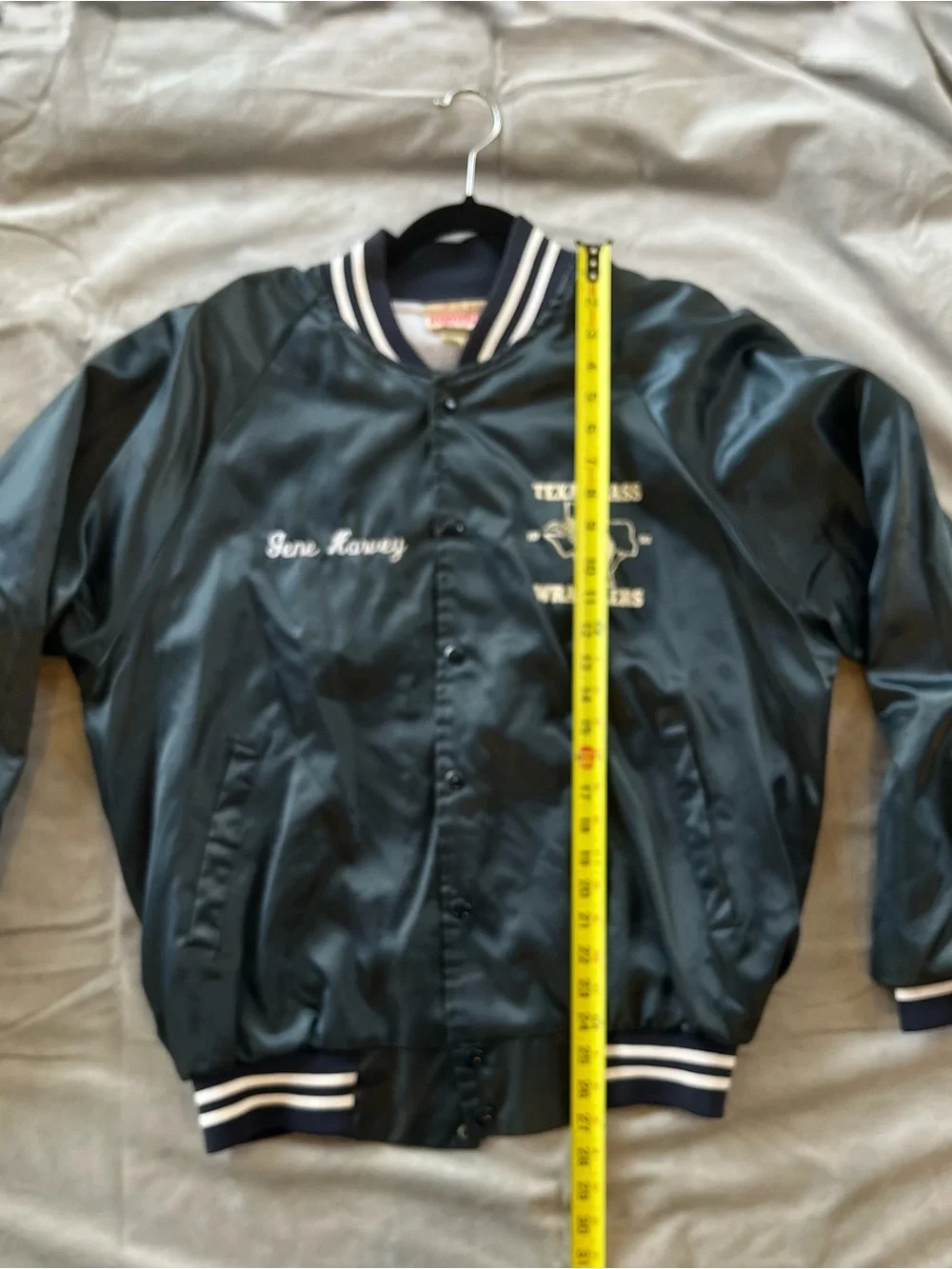 Vintage Texas Bass Wranglers Satin Bomber Jacket in Teal with White Trim